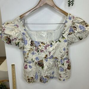 Anthropologie Puff Sleeve Peplum Top Size XS‎ Petite Floral
